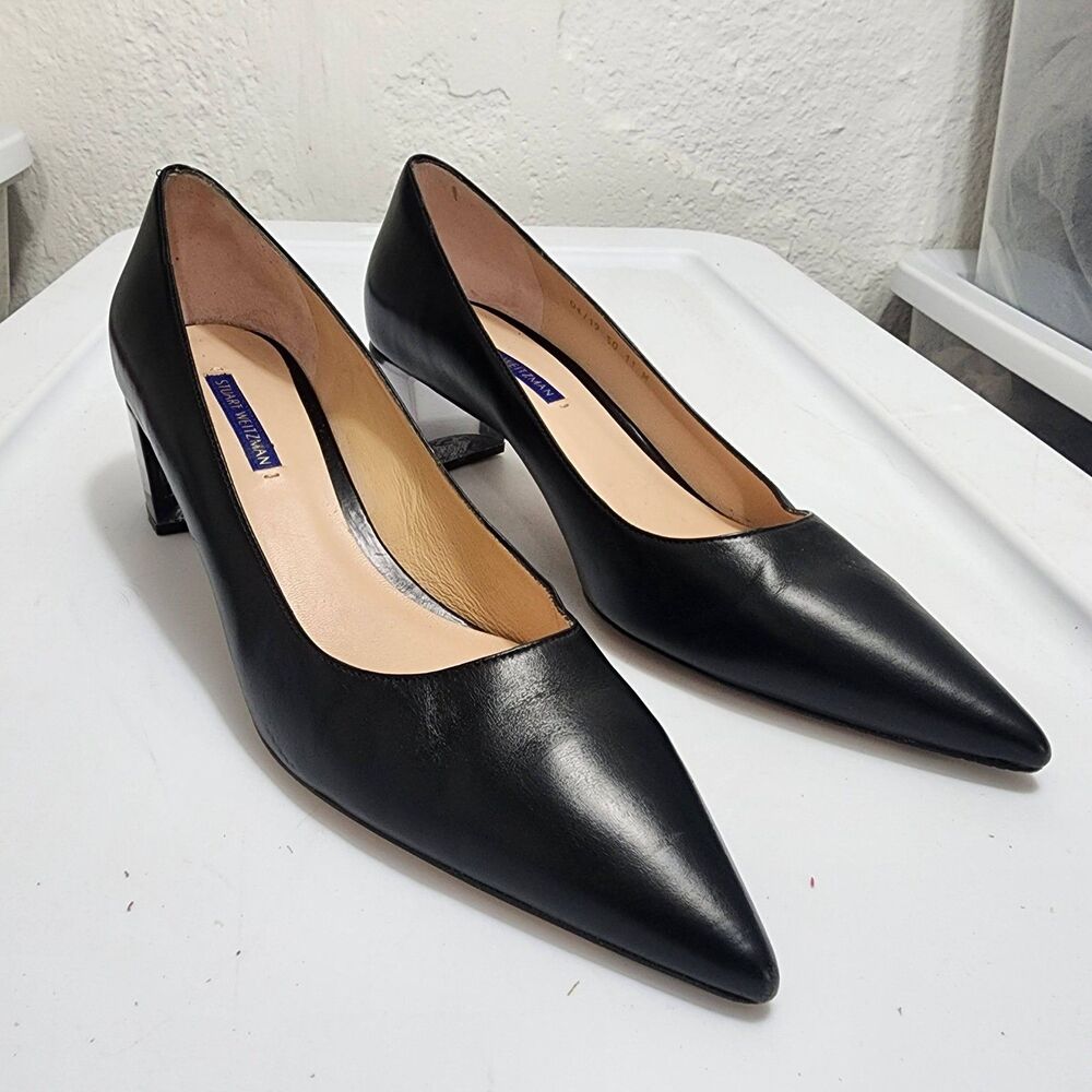 Stuart Weitzman Carole 50 pumps Black Leather Translucent Block Heel Size 11N